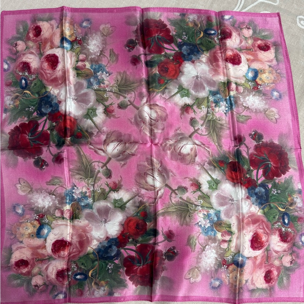 Floral Pink Silk Scarf